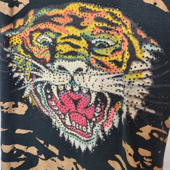 Ed Hardy x Christian Audigier Knit Mini Dress Tiger Head Animal Small Rhinestone - Picture 2 of 8